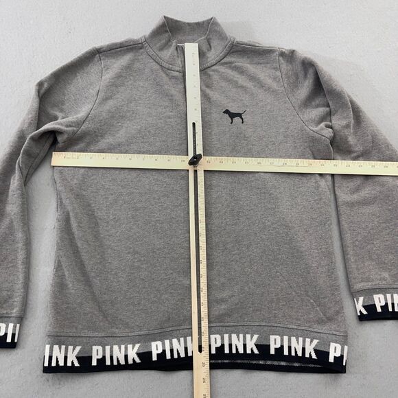 Victorias‎ Secret Pink Sweatshirt Large Ultimate Pullover 1/4 Zip Logo Gray - Picture 3 of 8